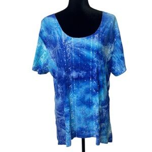 🌹Shannon Ford - Sequin Embellished Ocean Blue Tie Dye Top - Size 2X